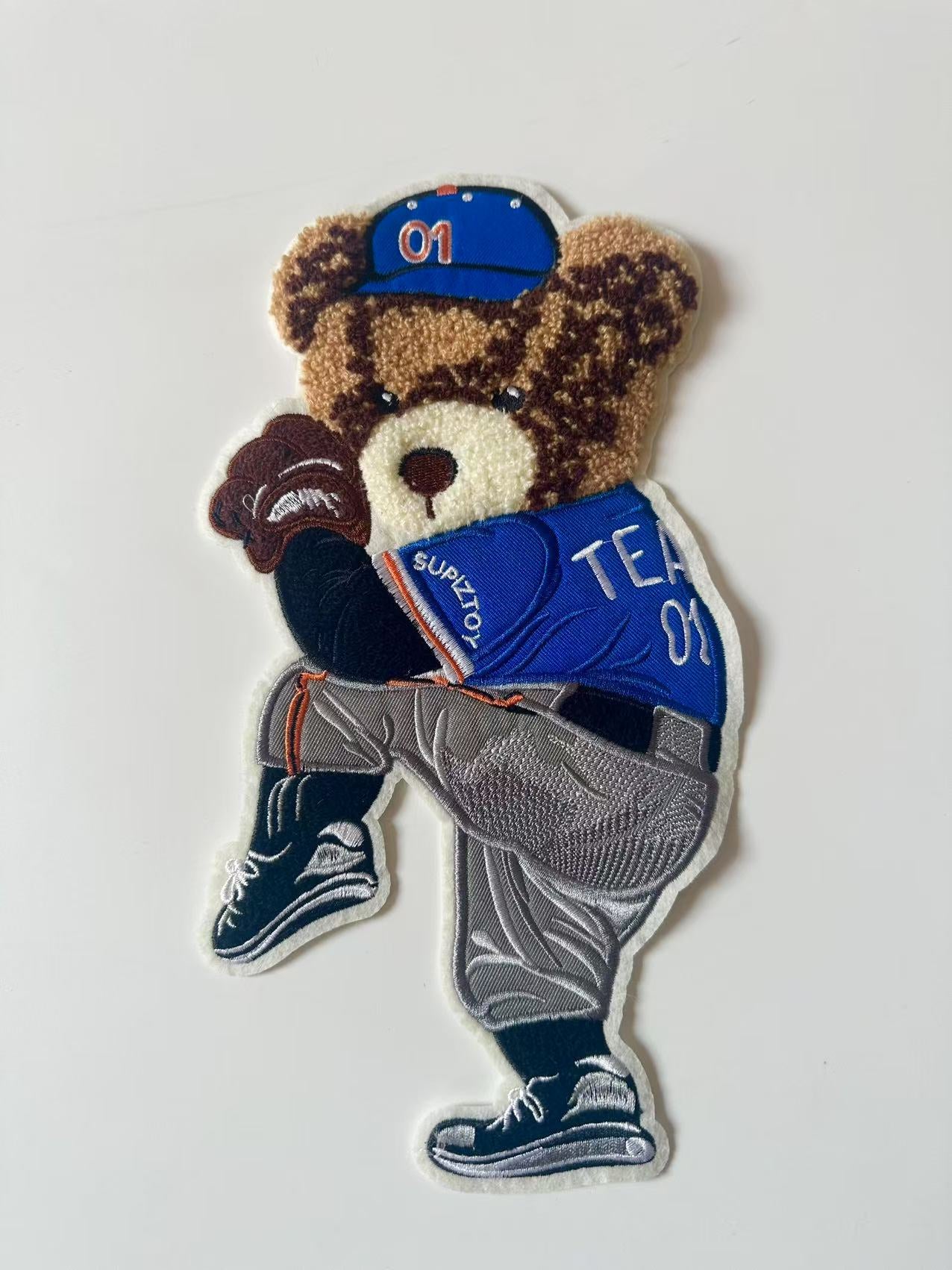 Craft POLO Bear Baseball Player 6"x11 "Embroidery Jacquard Label For Handmade Handicraft Goods