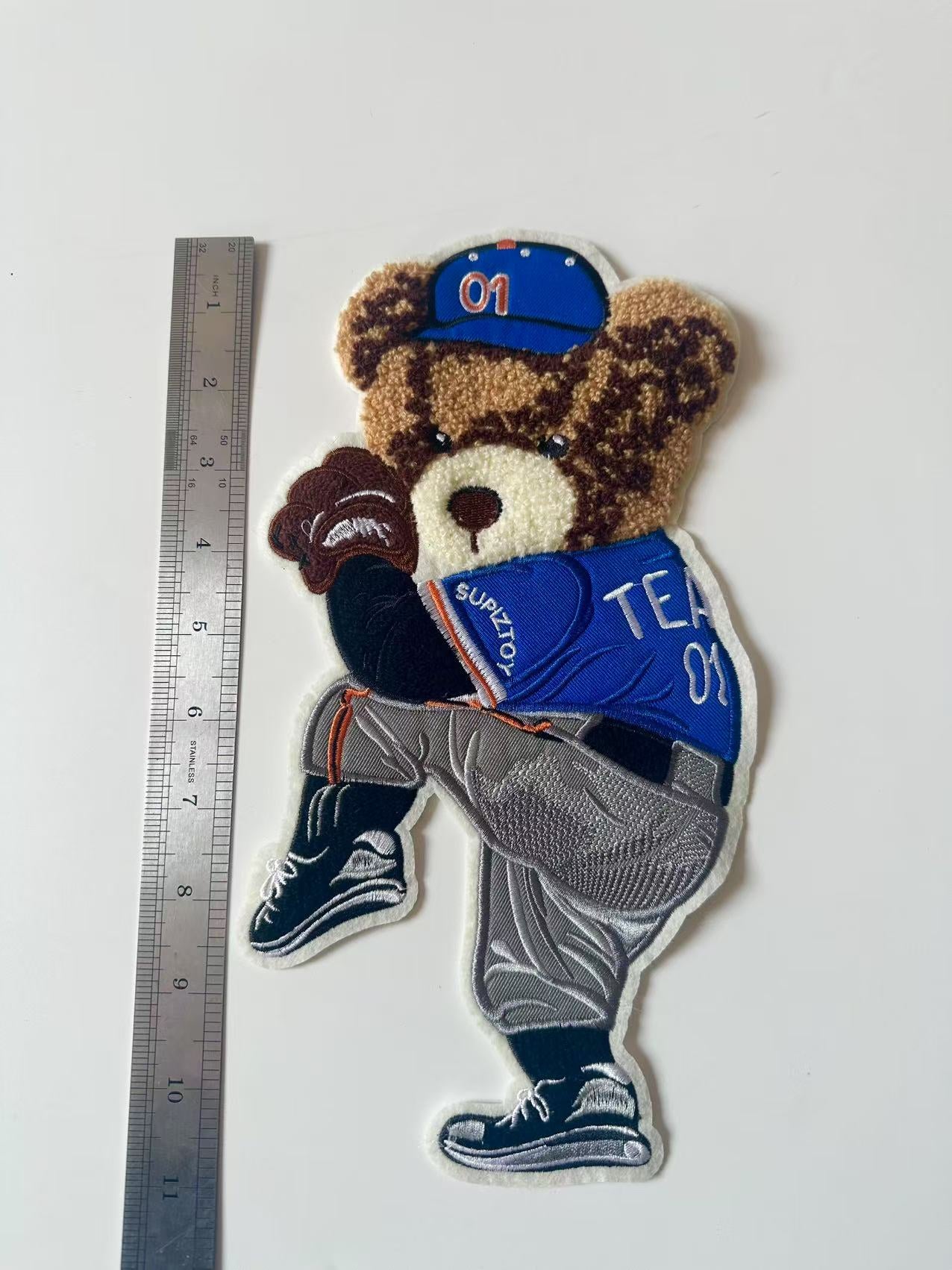 Craft POLO Bear Baseball Player 6"x11 "Embroidery Jacquard Label For Handmade Handicraft Goods