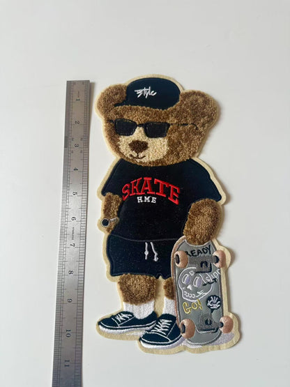 Craft POLO Bear With Skateboard 5"x10.6 "Embroidery Jacquard Label For Handmade Handicraft Goods