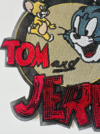 Craft Tom And Jerry 12.5"x10.5"Embroidery Sequins Patches For Handmade Apparel