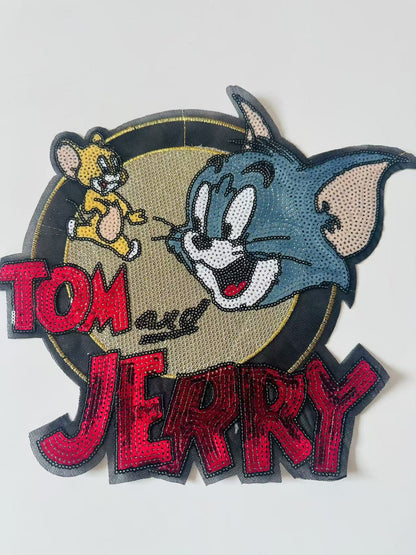 Craft Tom And Jerry 12.5"x10.5"Embroidery Sequins Patches For Handmade Apparel