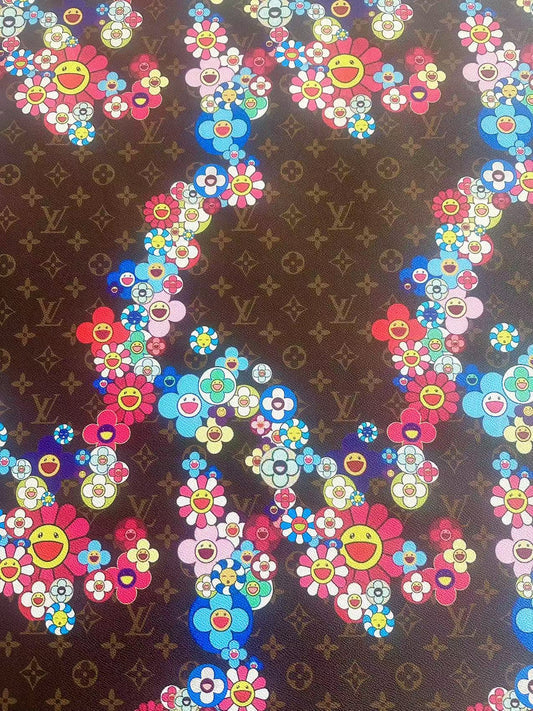 Fashion LV With Takashi Murakami Leather Fabric For Handmade Sneaker, Upholstery By Yard