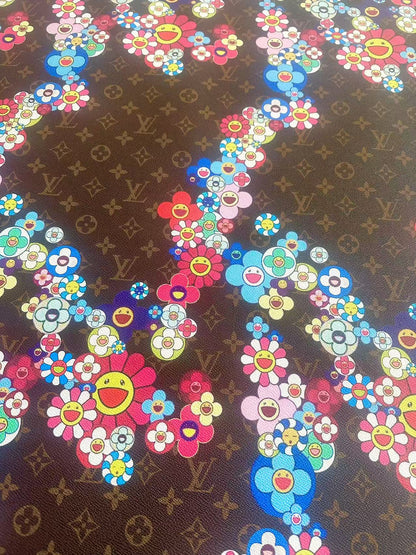 Fashion LV With Takashi Murakami Leather Fabric For Handmade Sneaker, Upholstery By Yard