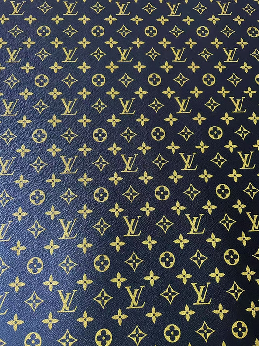 Fashion Black With Yellow LV Vinyl Leather Fabric For Handmade Sneaker,Upholstery Goods By Yard