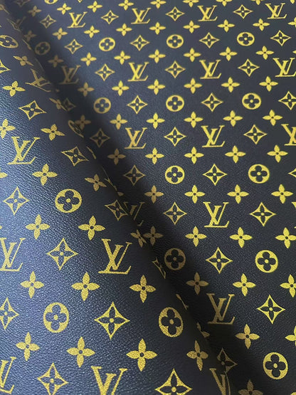 Fashion Black With Yellow LV Vinyl Leather Fabric For Handmade Sneaker,Upholstery Goods By Yard