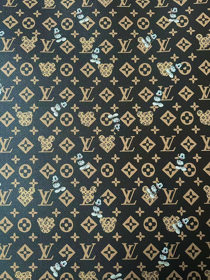Craft Best Quality LV With Mickey Mouse Vinyl Leather Fabric For Handmade Sneaker,Upholstery By Yard