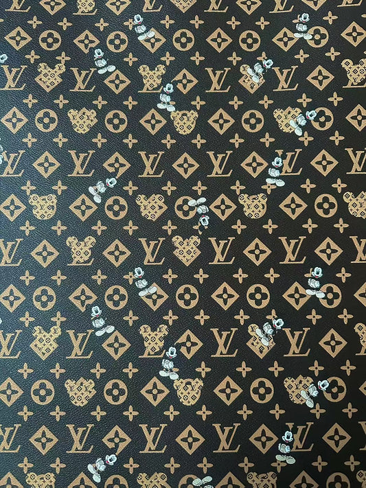 Craft Best Quality LV With Mickey Mouse Vinyl Leather Fabric For Handmade Sneaker,Upholstery By Yard