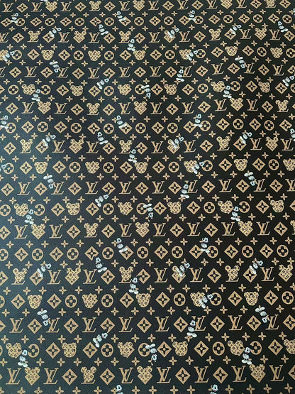 Craft Best Quality LV With Mickey Mouse Vinyl Leather Fabric For Handmade Sneaker,Upholstery By Yard