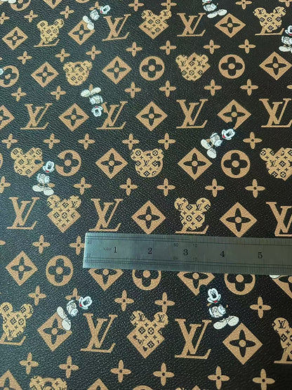 Craft Best Quality LV With Mickey Mouse Vinyl Leather Fabric For Handmade Sneaker,Upholstery By Yard