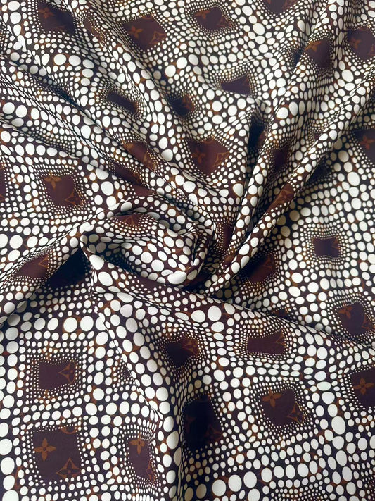 Craft Brown LV With White Dots Cotton And Polyester Cloth Fabric For DIY Handicraft Apparel
