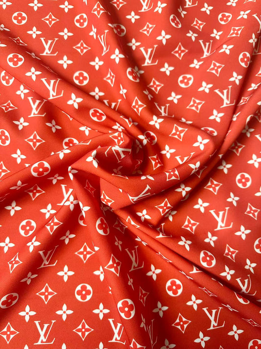 Craft Red With White LV Cotton And Polyester Cloth Fabric For DIY Handicraft Apparel