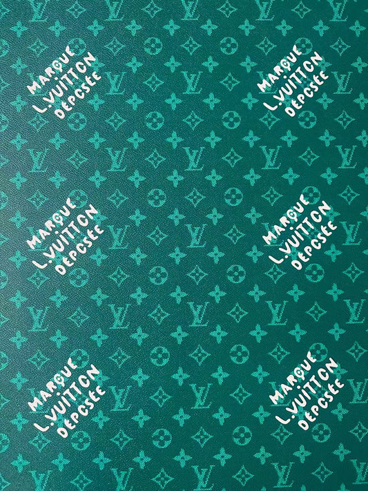 Craft Best Quality Green LV Vinyl Leather For Handmade Sneaker,Upholstery,Furniture By Yard