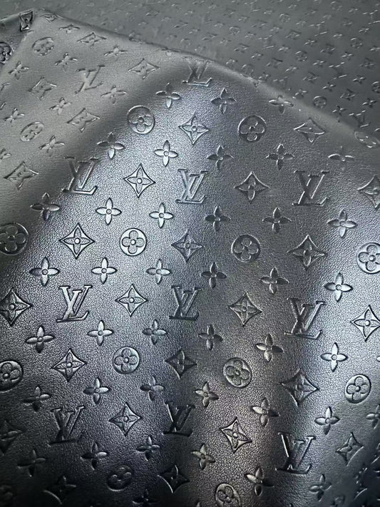 Craft 0.5 Inch LV Black Embossed Leather For Handmade Upholstery,Shoes Goods By Yard