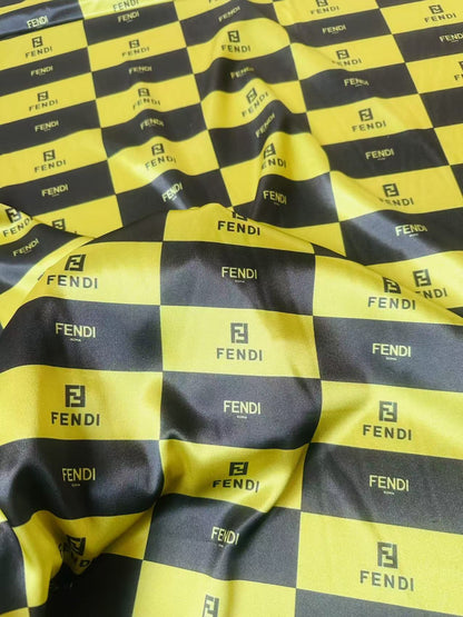 Classic Fendi Satin Shiny Cloth Fabric For Handmade Sewing Scarf ,Clothing Shoes By Yard