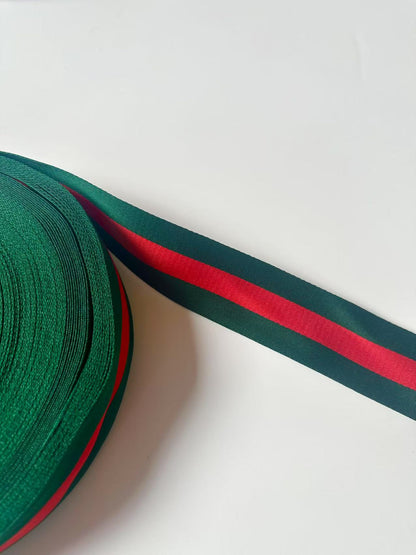 Craft Gucci 1.5 inch Strap ,Handmade Striped Ribbon Trim Embroidered For shoes ,Bags ,Handicrafts By Yard (Green with Red )