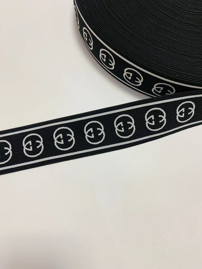 Fashion Gucci Black With White 2 inch Strap ,Elastic Ribbon Trim Embroidered  For Handicrafts By Yard