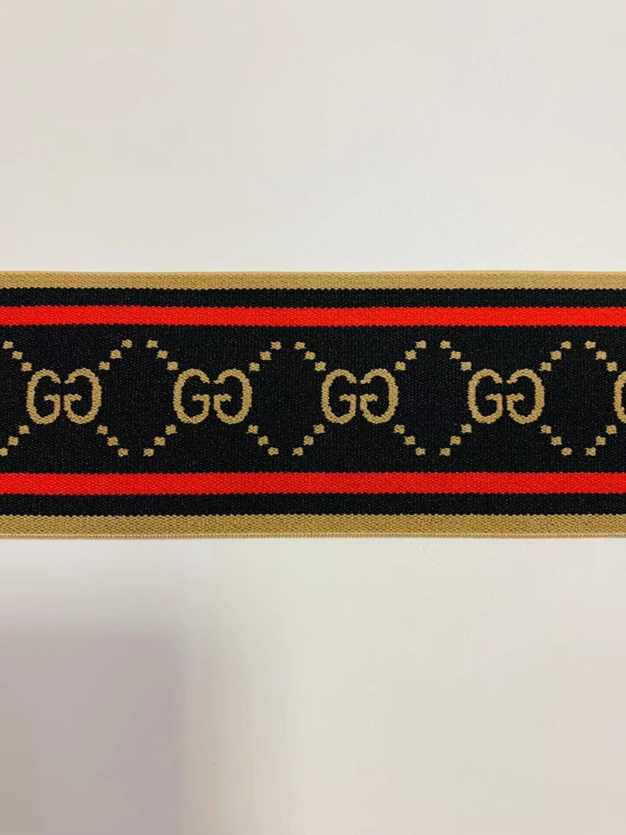 Fashion Gucci Black With Red 2 inch Strap ,Elastic Ribbon Trim Embroidered  For Handicrafts By Yard