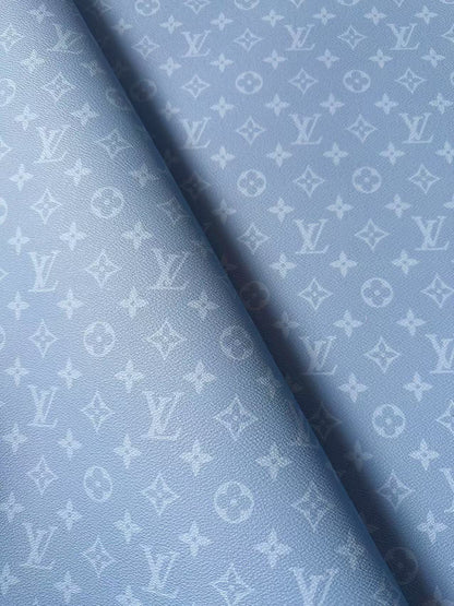 Fashion Mist Blue LV Vinyl Leather Fabric For Handmade Shoes, Wallet,Upholstery Goods By Yard