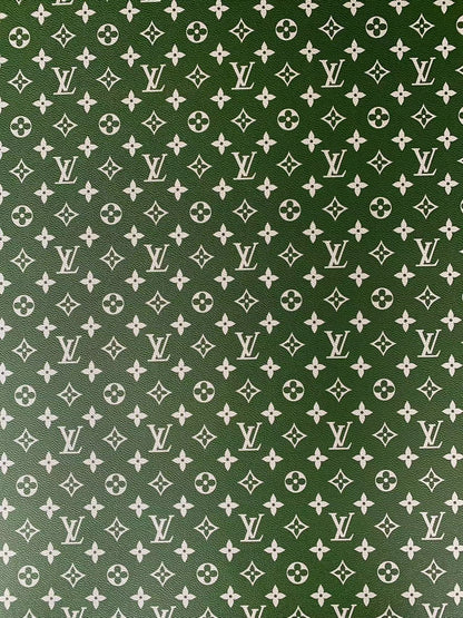 Fashion LV vinyl crafting leather fabric For Handmade Shoes,Bags ,Furniture ,Motorcycles ,Handicrafts By Yard (Green)