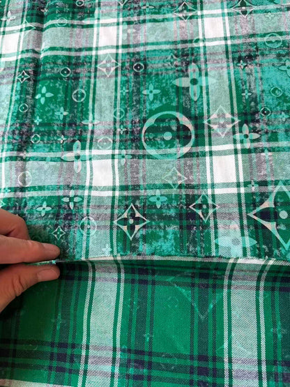 Craft 100% Cotton LV Yarn-dyed Plaid Shirt Fabric For Handmade Clothing,Shoes Goods By Yard (Green)