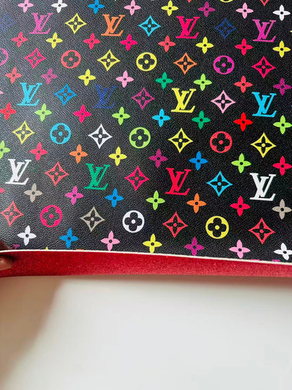 Fashion Black Colorful LV Red Glitter Background Leather For DIY Handicraft Goods