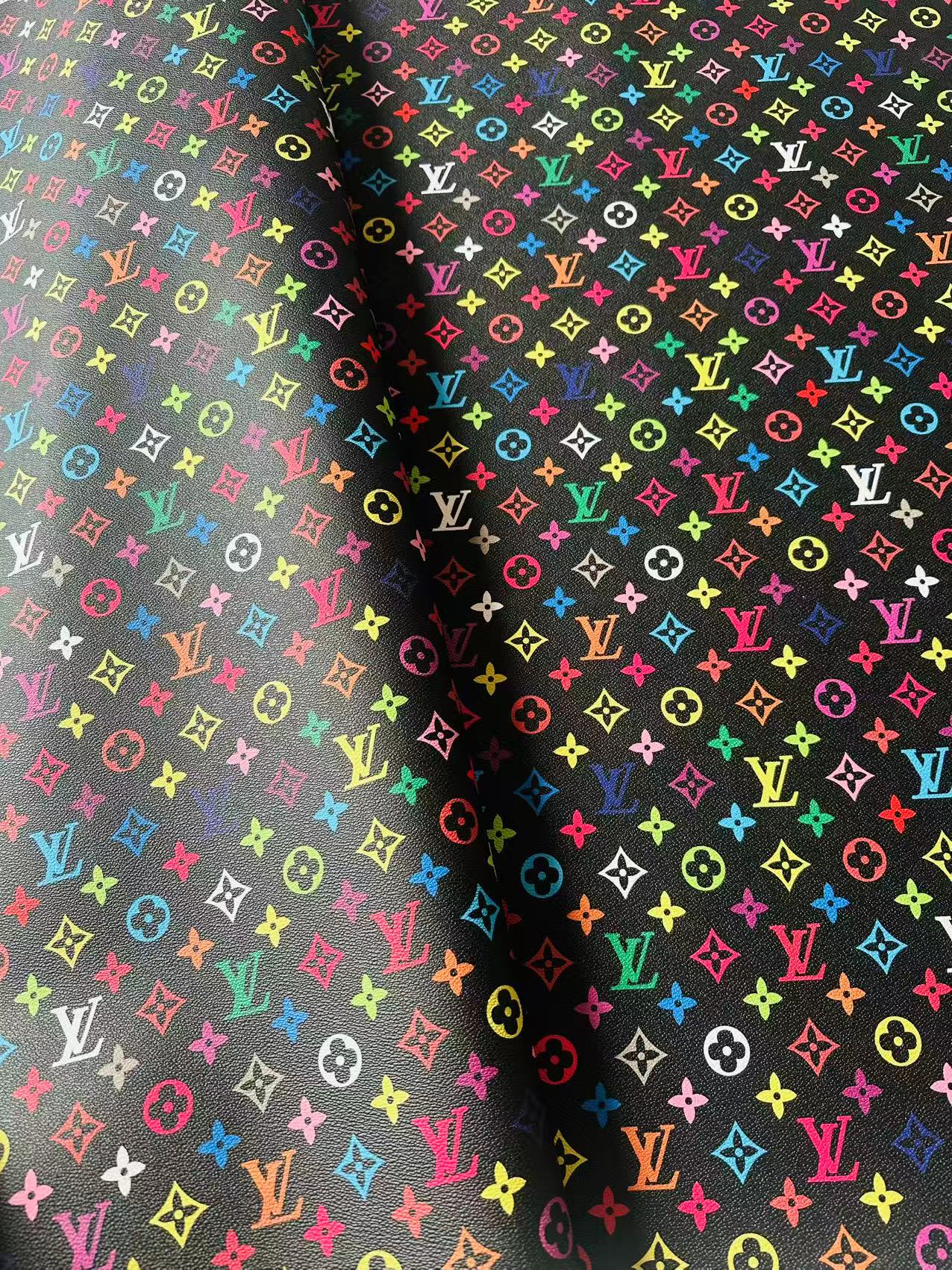 Fashion Black Colorful LV Red Glitter Background Leather For DIY Handicraft Goods