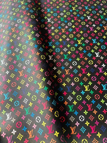 Fashion Black Colorful LV Red Glitter Background Leather For DIY Handicraft Goods