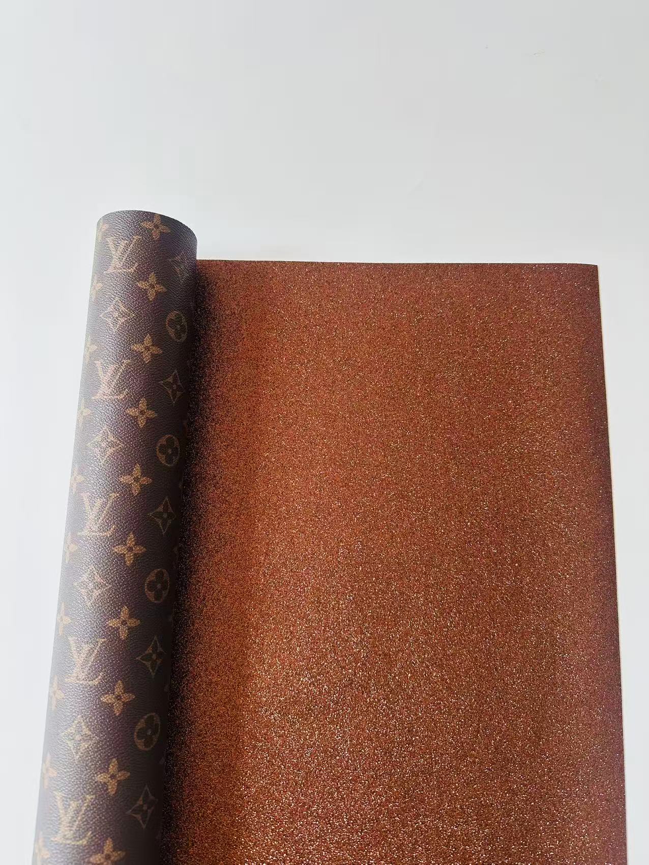 Classic LV Brown Glitter Background Leather For DIY Handicraft Goods