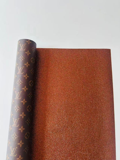 Classic LV Brown Glitter Background Leather For DIY Handicraft Goods