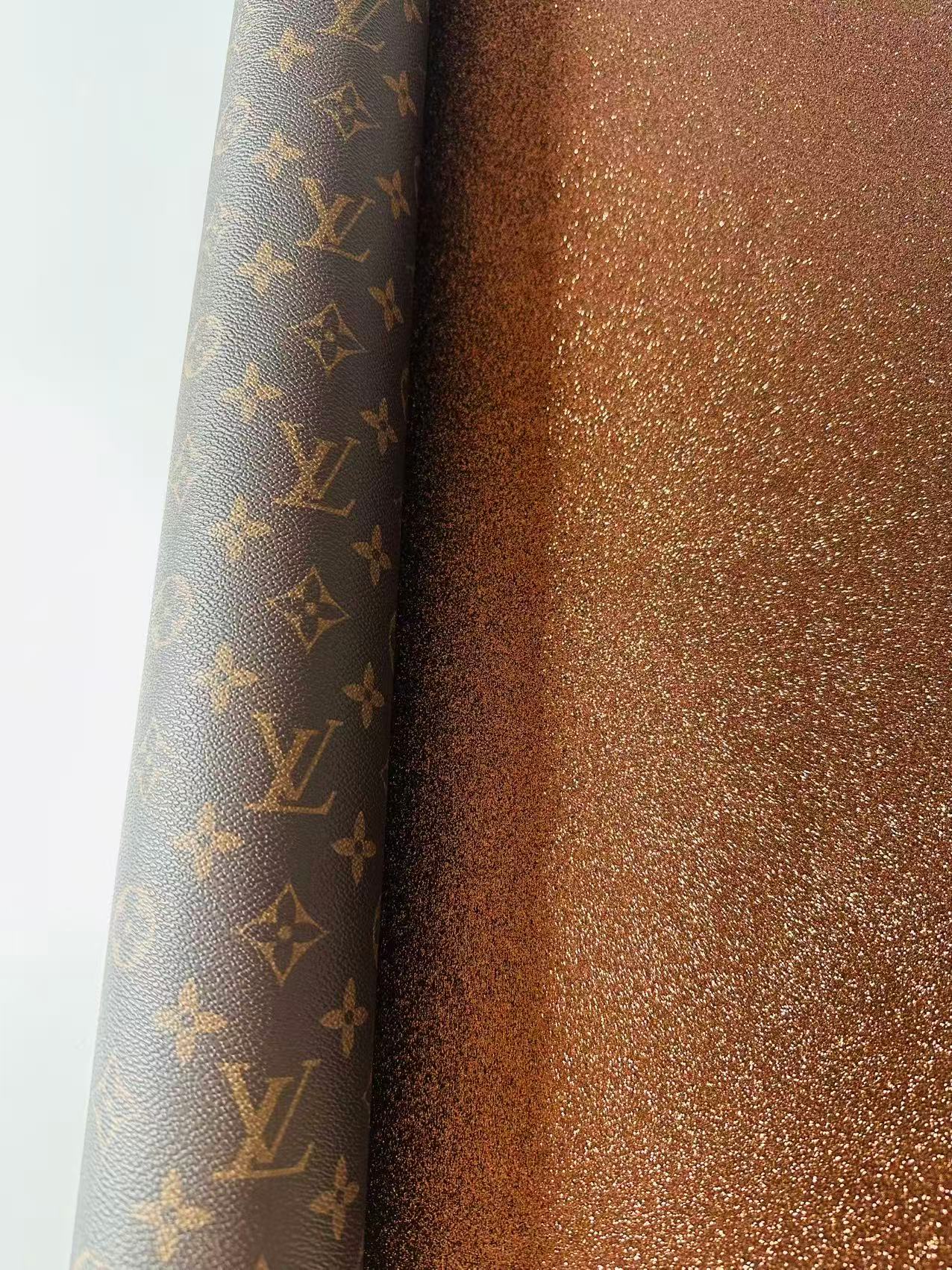 Classic LV Brown Glitter Background Leather For DIY Handicraft Goods