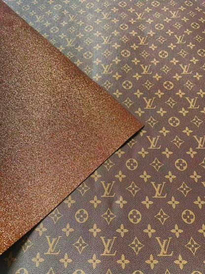 Classic LV Brown Glitter Background Leather For DIY Handicraft Goods