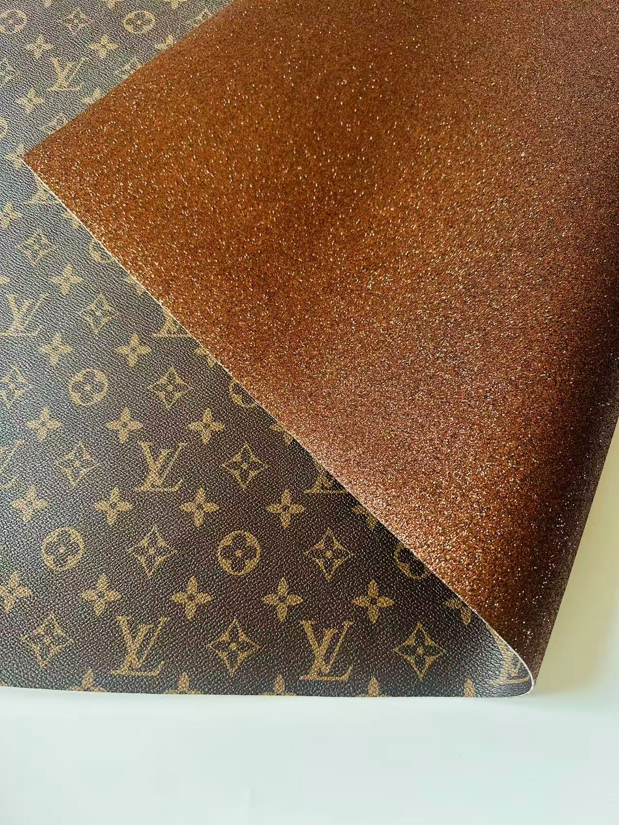 Classic LV Brown Glitter Background Leather For DIY Handicraft Goods