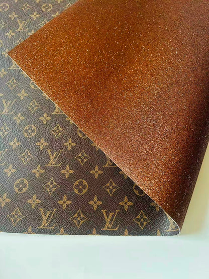 Classic LV Brown Glitter Background Leather For DIY Handicraft Goods