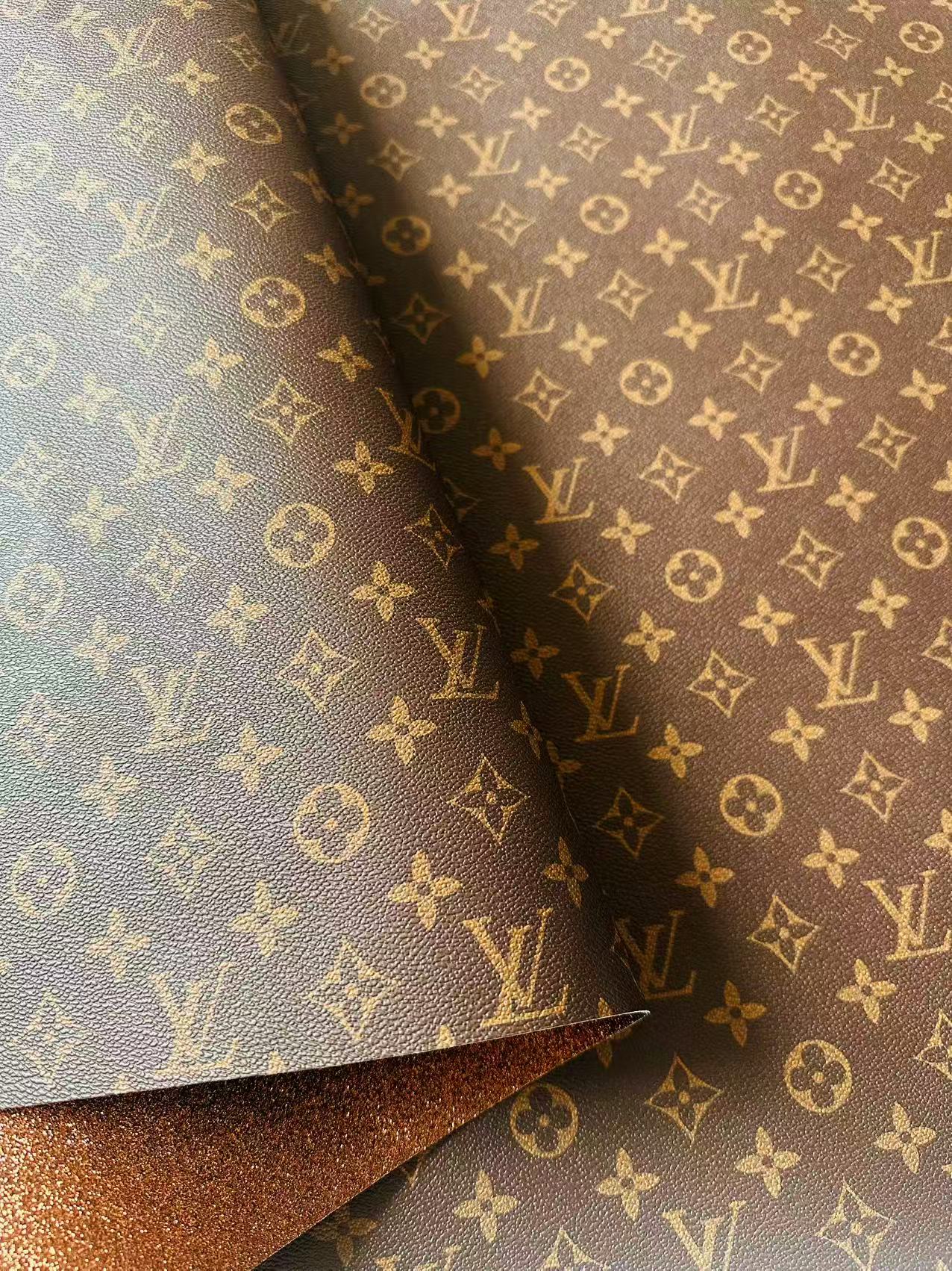 Classic LV Brown Glitter Background Leather For DIY Handicraft Goods