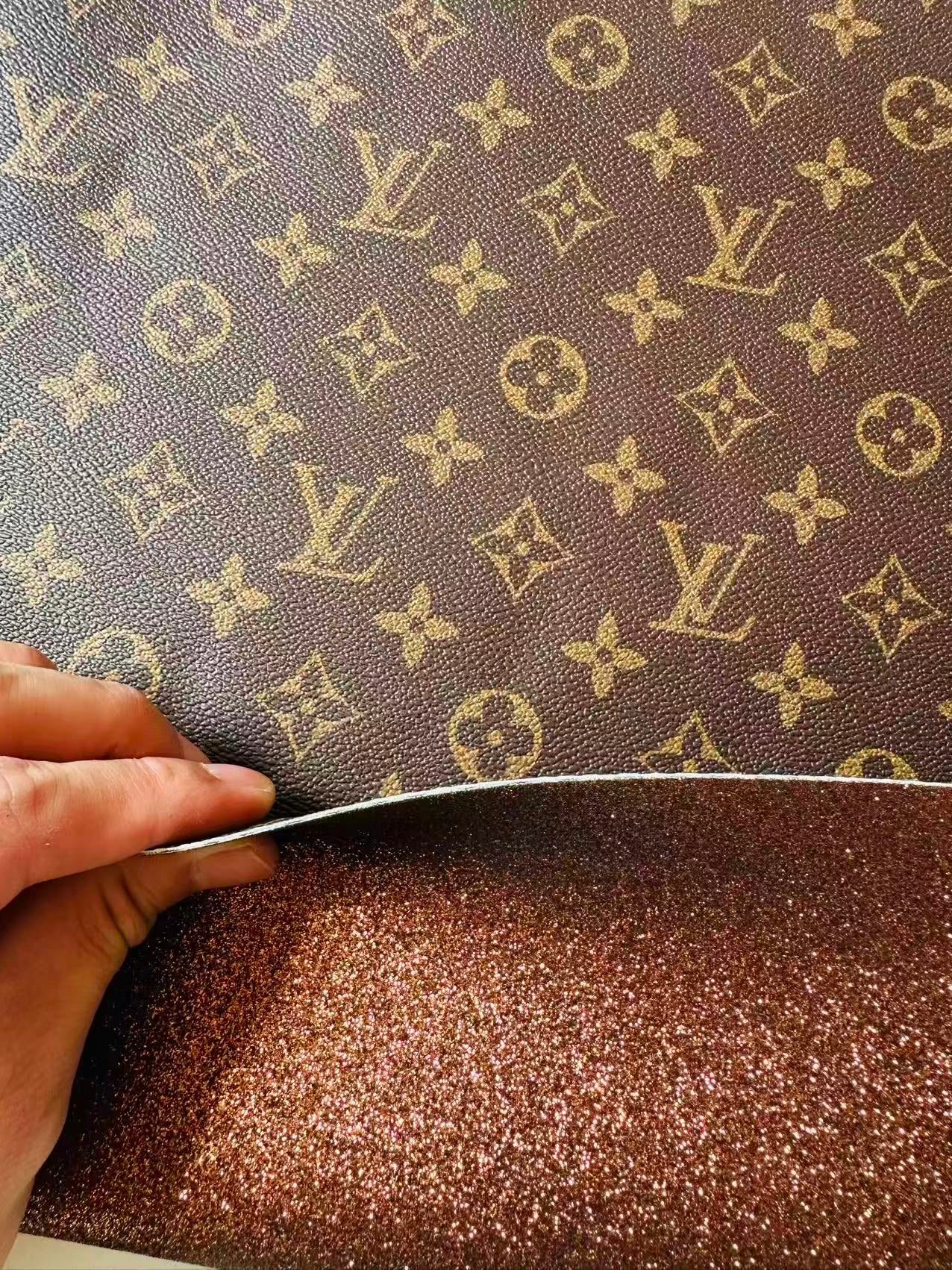 Classic LV Brown Glitter Background Leather For DIY Handicraft Goods