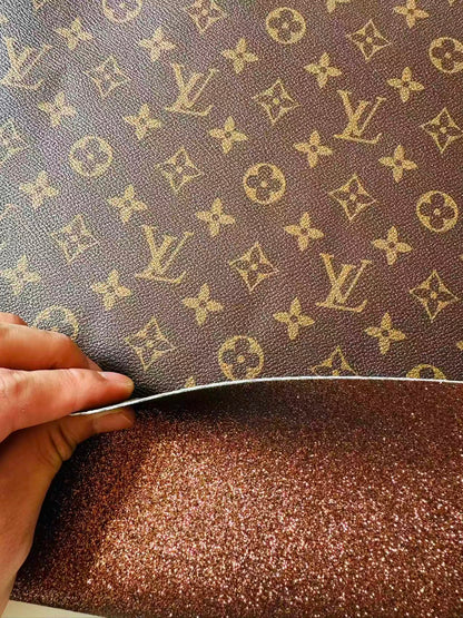 Classic LV Brown Glitter Background Leather For DIY Handicraft Goods