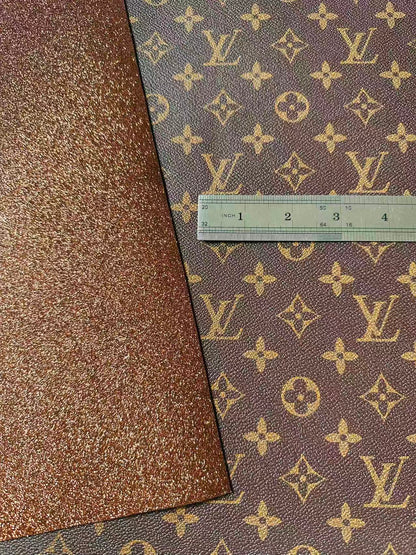 Classic LV Brown Glitter Background Leather For DIY Handicraft Goods