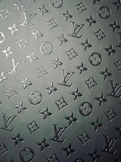 Fashion Smooth Design Black LV Embossed Leather Fabric For Handmade Sneaker,Upholstery,Bag Goods By Yard