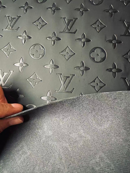 Fashion Smooth Design Black LV Embossed Leather Fabric For Handmade Sneaker,Upholstery,Bag Goods By Yard