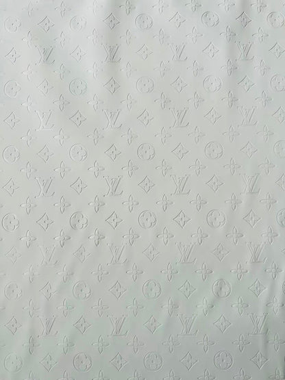 Fashion Smooth Design White LV Embossed Leather Fabric For Handmade Sneaker,Upholstery,Bag Goods By Yard