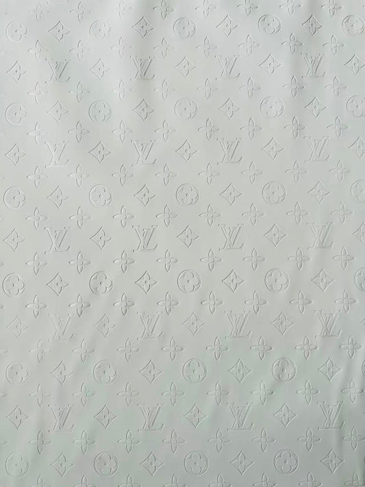 Fashion Smooth Design White LV Embossed Leather Fabric For Handmade Sneaker,Upholstery,Bag Goods By Yard