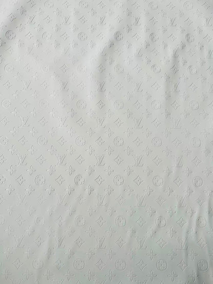 Fashion Smooth Design White LV Embossed Leather Fabric For Handmade Sneaker,Upholstery,Bag Goods By Yard
