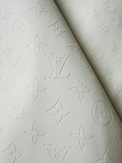 Fashion Smooth Design White LV Embossed Leather Fabric For Handmade Sneaker,Upholstery,Bag Goods By Yard