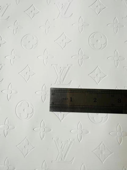 Fashion Smooth Design White LV Embossed Leather Fabric For Handmade Sneaker,Upholstery,Bag Goods By Yard
