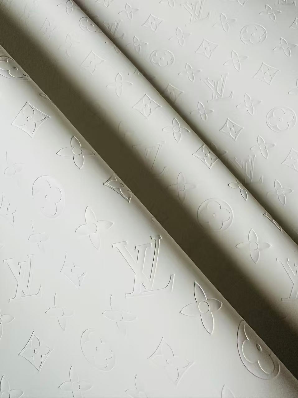 Fashion Smooth Design White LV Embossed Leather Fabric For Handmade Sneaker,Upholstery,Bag Goods By Yard