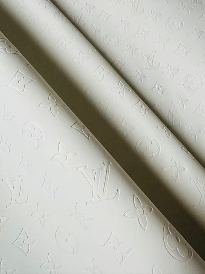Fashion Smooth Design White LV Embossed Leather Fabric For Handmade Sneaker,Upholstery,Bag Goods By Yard