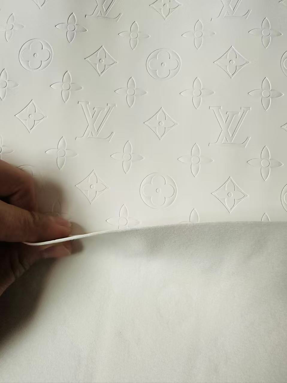 Fashion Smooth Design White LV Embossed Leather Fabric For Handmade Sneaker,Upholstery,Bag Goods By Yard