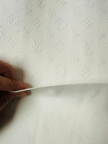 Fashion Smooth Design White LV Embossed Leather Fabric For Handmade Sneaker,Upholstery,Bag Goods By Yard