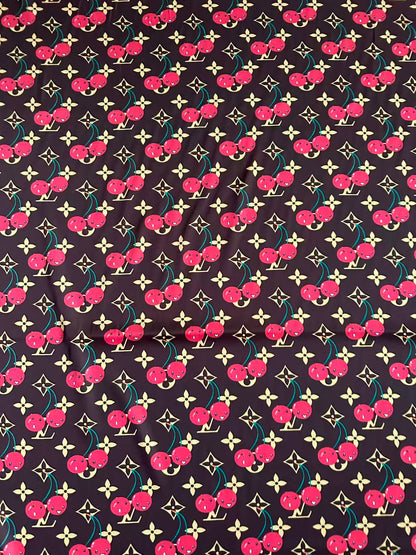 Craft Brown LV With Cherry Silk Printing Cloth Fabric For Handmade Handicraft Goods By Yard