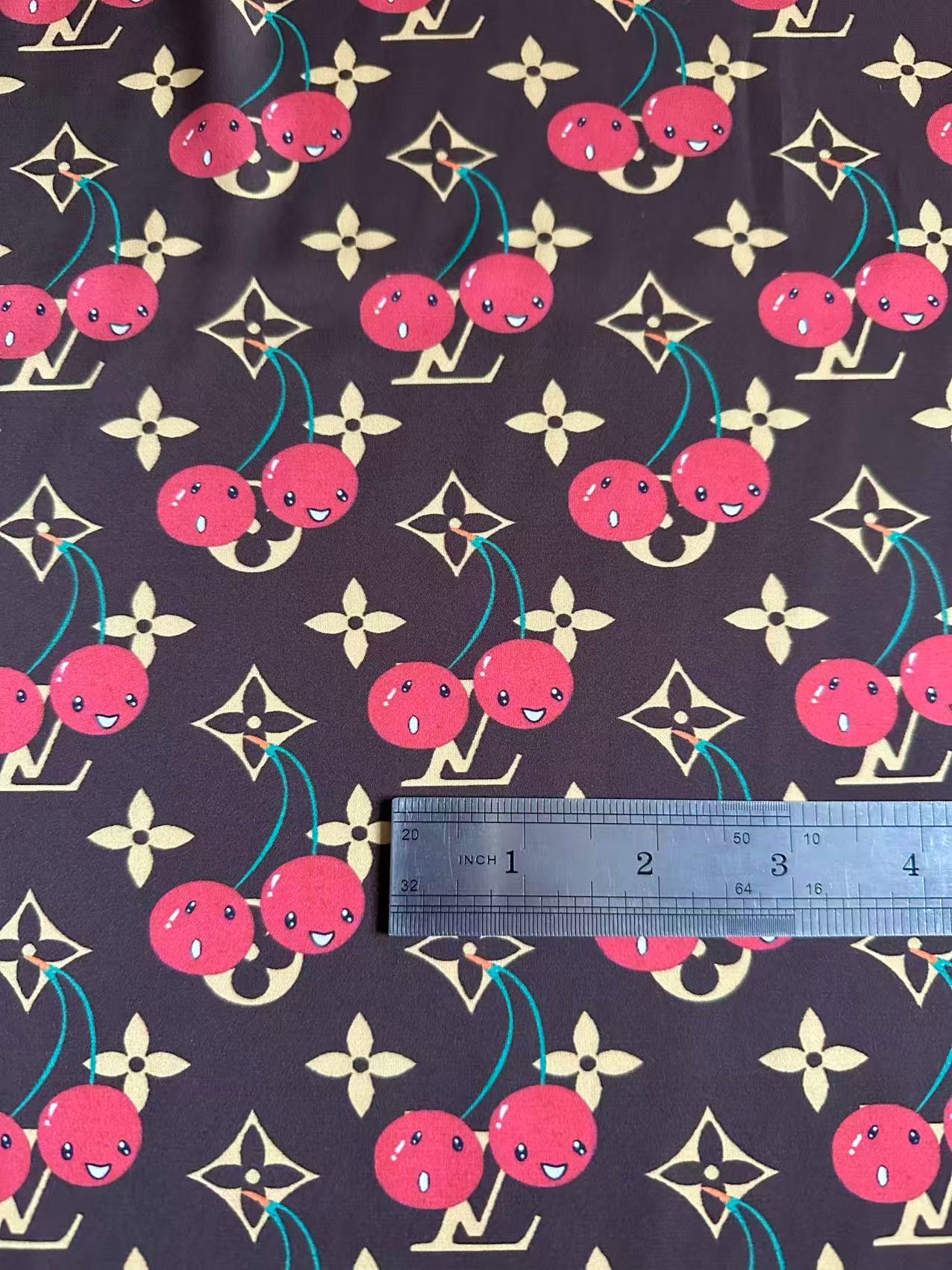 Craft Brown LV With Cherry Silk Printing Cloth Fabric For Handmade Handicraft Goods By Yard